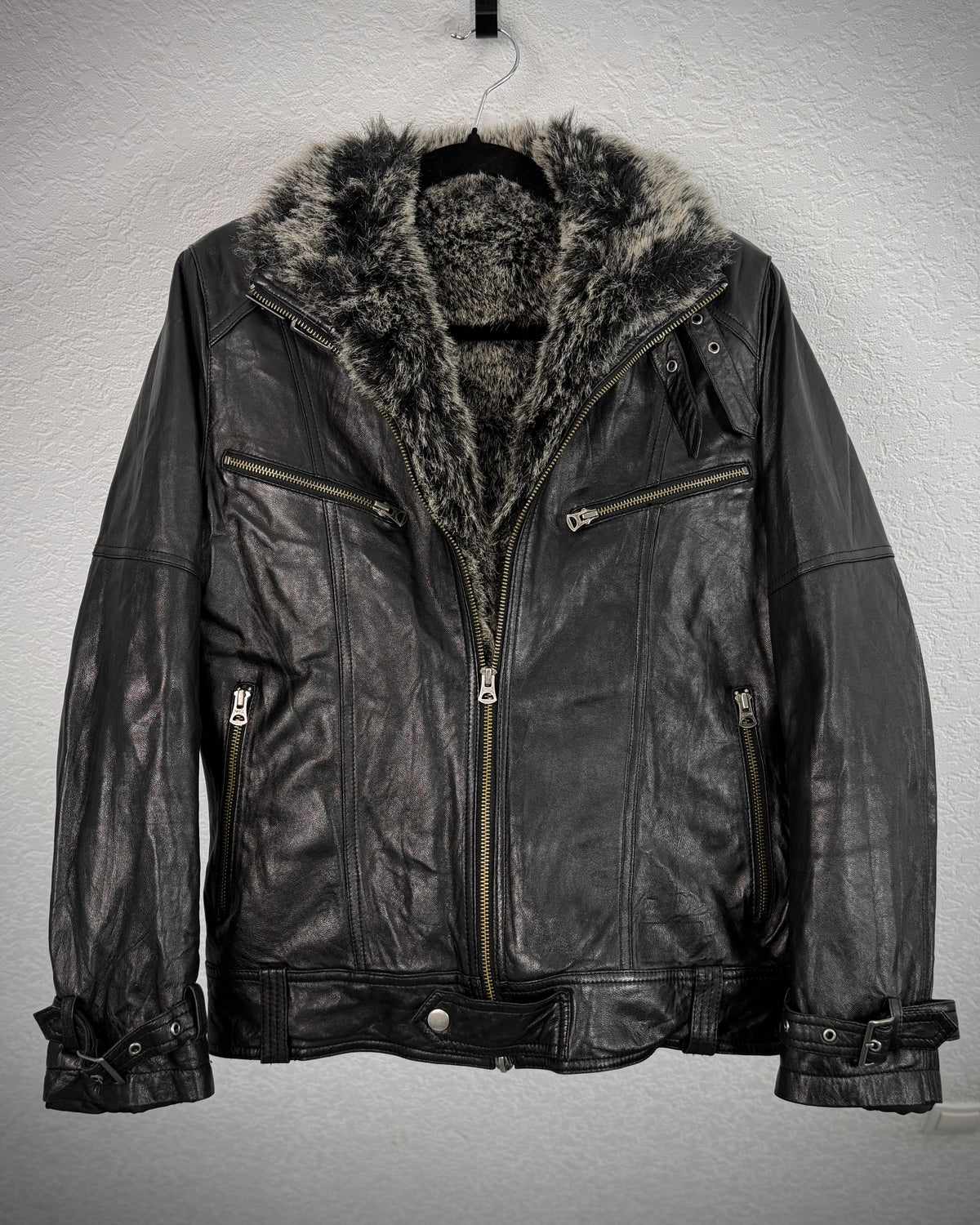 Full Faux Fur Interior Sheepskin Leather Jacket