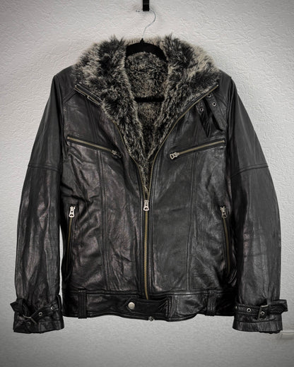 Full Faux Fur Interior Sheepskin Leather Jacket