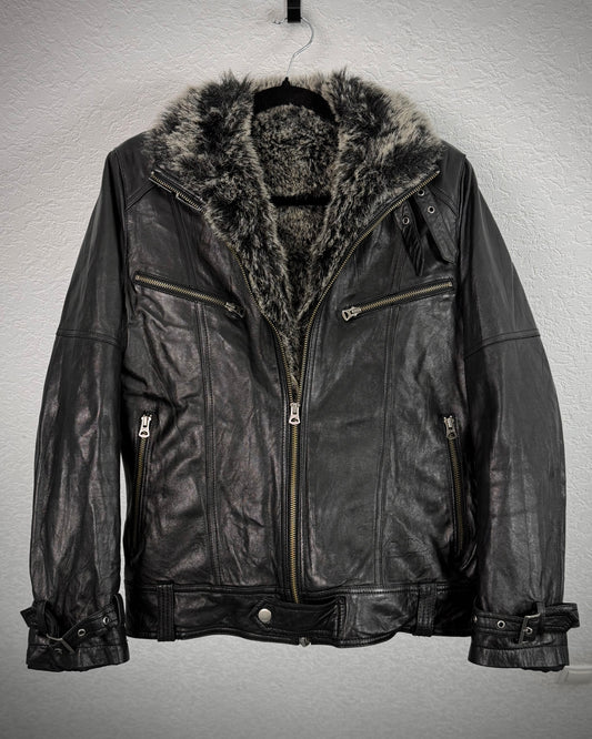 Full Faux Fur Interior Sheepskin Leather Jacket