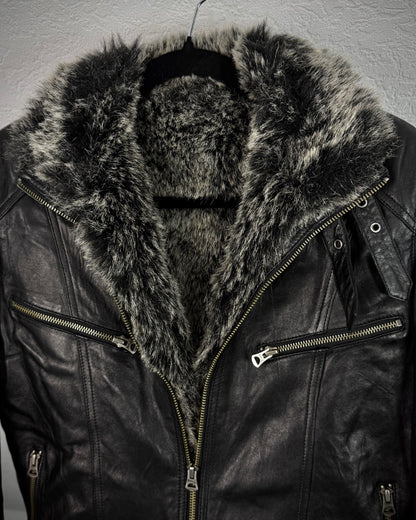 Full Faux Fur Interior Sheepskin Leather Jacket