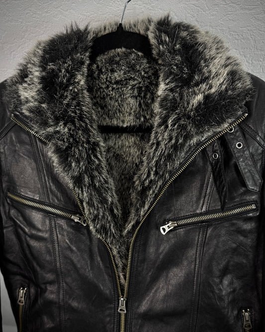Full Faux Fur Interior Sheepskin Leather Jacket