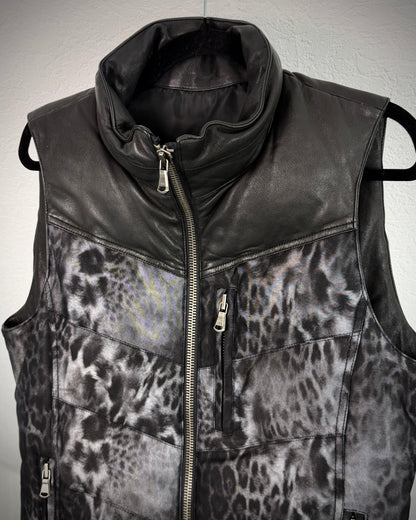 Shellac Leopard Pattern Leather Puffer Vest