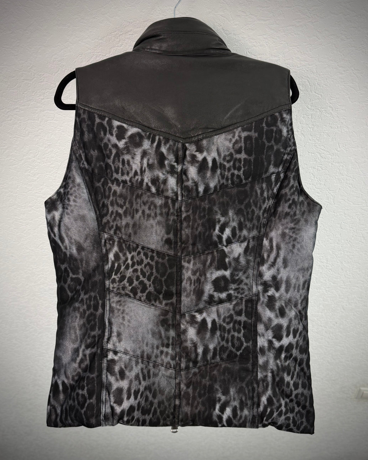 Shellac Leopard Pattern Leather Puffer Vest