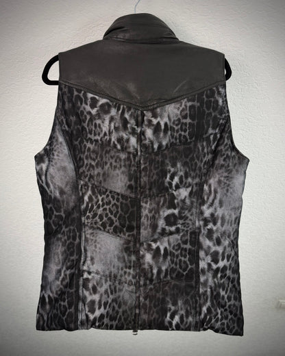 Shellac Leopard Pattern Leather Puffer Vest