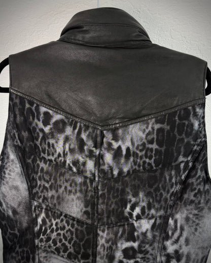 Shellac Leopard Pattern Leather Puffer Vest