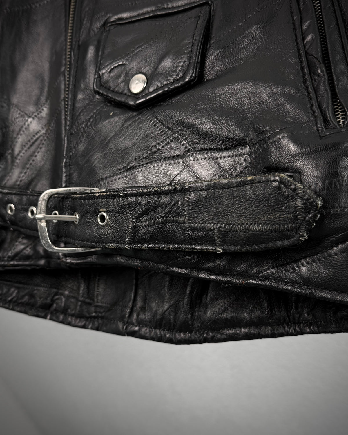 DiamondPlate Patchwork Lace Up Leather Biker Jacket