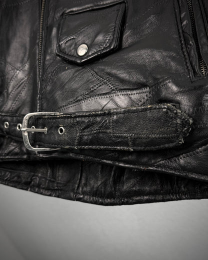 DiamondPlate Patchwork Lace Up Leather Biker Jacket