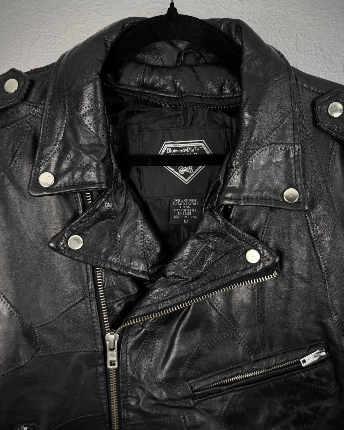 DiamondPlate Patchwork Lace Up Leather Biker Jacket