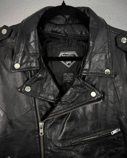 DiamondPlate Patchwork Lace Up Leather Biker Jacket