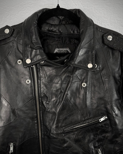 DiamondPlate Patchwork Lace Up Leather Biker Jacket