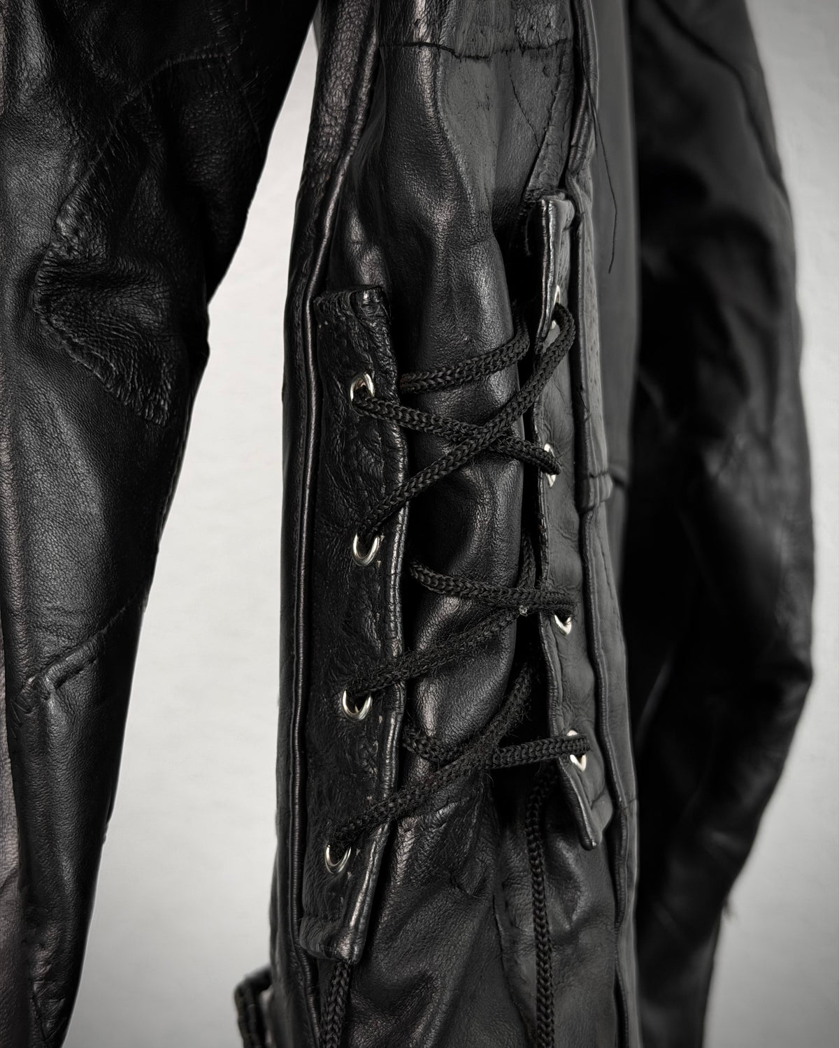 DiamondPlate Patchwork Lace Up Leather Biker Jacket
