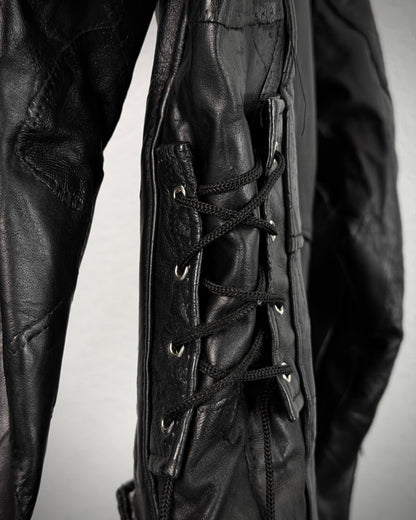 DiamondPlate Patchwork Lace Up Leather Biker Jacket