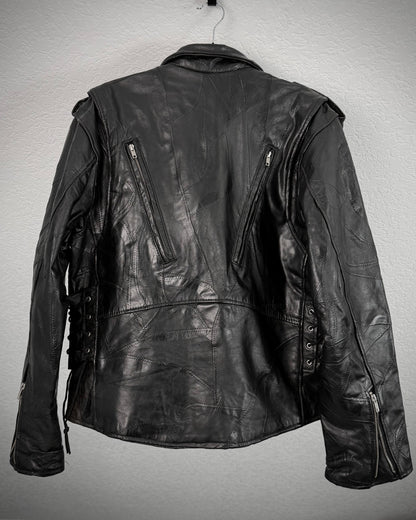 DiamondPlate Patchwork Lace Up Leather Biker Jacket