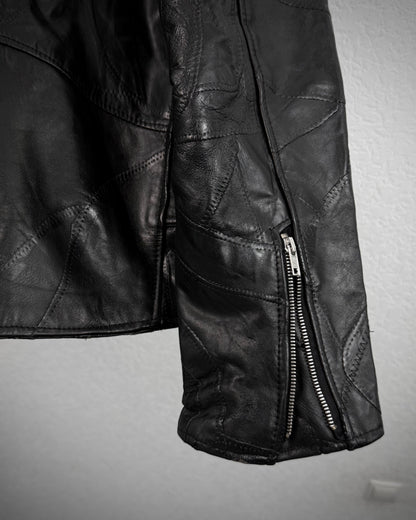 DiamondPlate Patchwork Lace Up Leather Biker Jacket