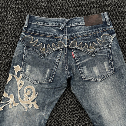 Tornado Mart "Tribal" Embroidery Flared Denim