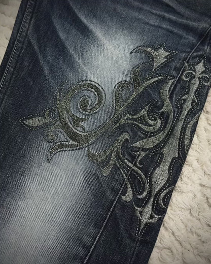 Midas Clawmarks Silver Tribal Embroidery Flared Jeans