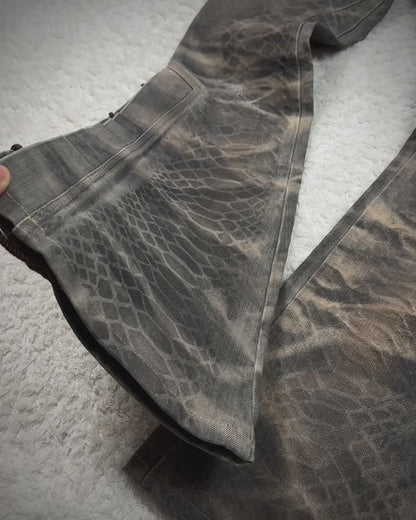 Tornado Mart Python Waxed Lace Up Flared Jeans