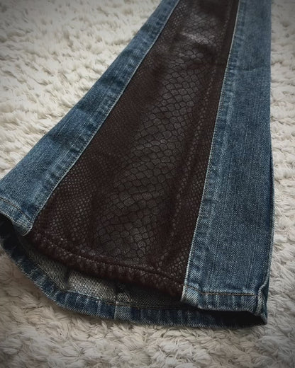 Morgan Homme Python Waxed Vintage Flared Jeans