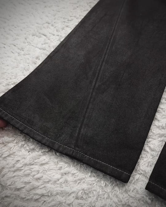 Tornado Mart Waxed Spiral Flared Jeans