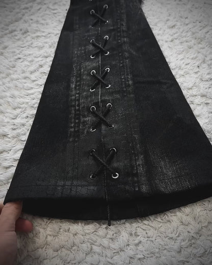 Tornado Mart Python Coated Lace Up Flared Jeans