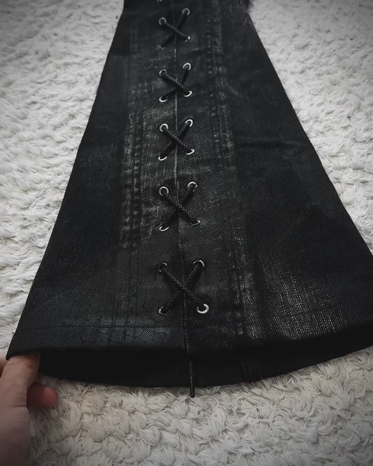 Tornado Mart Python Imprint Lace Up Flared Jeans