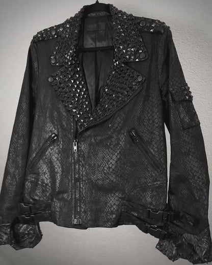 By The R Python Waxed Studded Biker Jacket