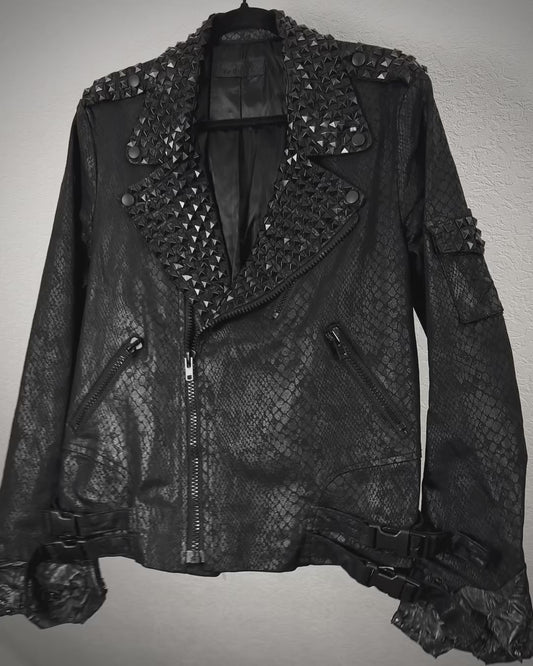 By The R Python Waxed Studded Biker Jacket