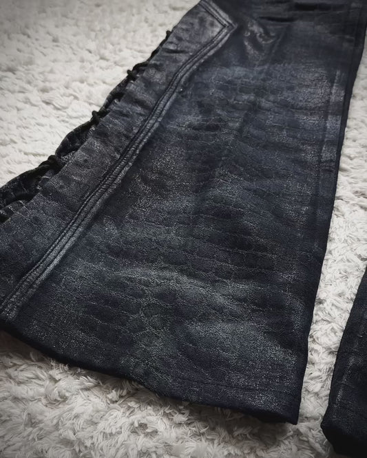 Tornado Mart Waxed Crocodile Lace Up Flared Pants