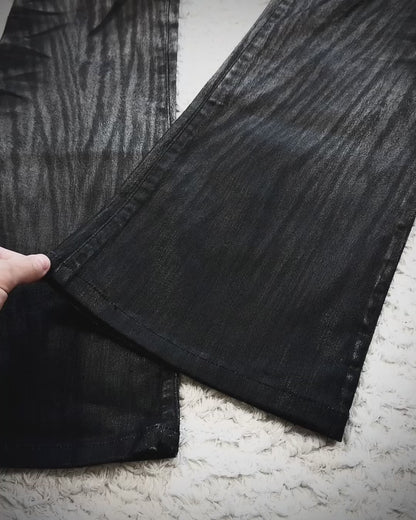 Tornado Mart Zebra Clawmarks Coated Flared Jeans