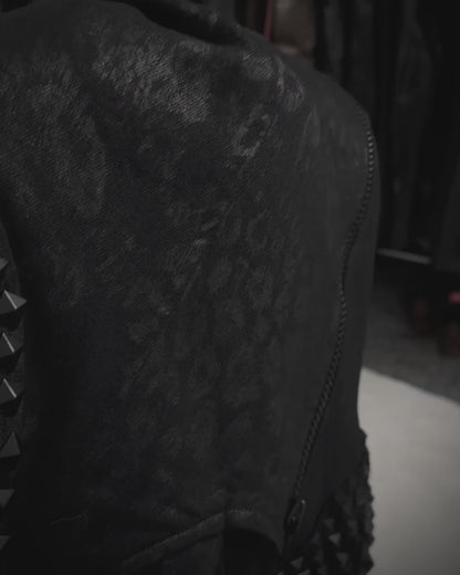 By The R Leopard Waxed Studded Lace Up Biker Jacket