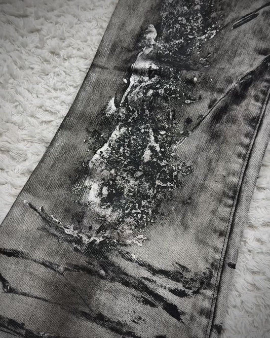 Tornado Mart Silver Clawmarks Coated Flared Jeans