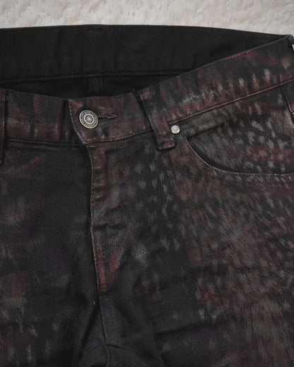 Tornado Mart Crimson Leopard Waxed Flared Jeans