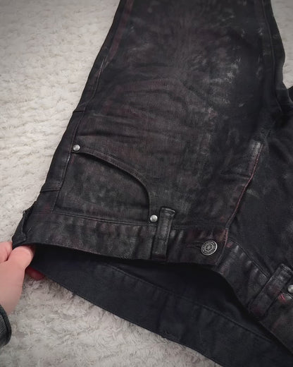 Tornado Mart Crimson Waxed Leopard Pattern Flared Jeans