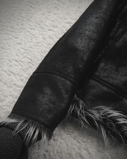 Semantic Design Luster Textured Fur Interior Hooded Jacket