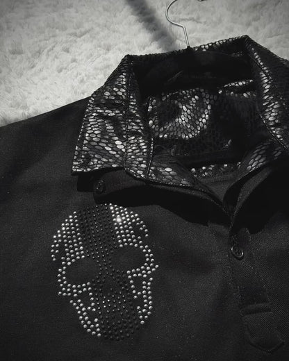 Defectibe Python Shimmer Rhinestone Polo Shirt