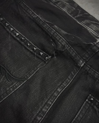 Fuga Skull Embossed Whisker Washed Flared Jeans